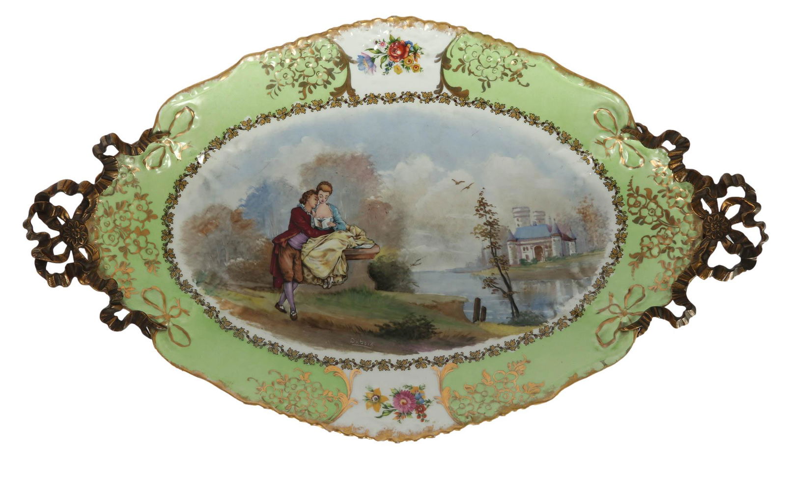 French Mehun Painted Porcelain & Bronze Mount Tray (1 of 5)
