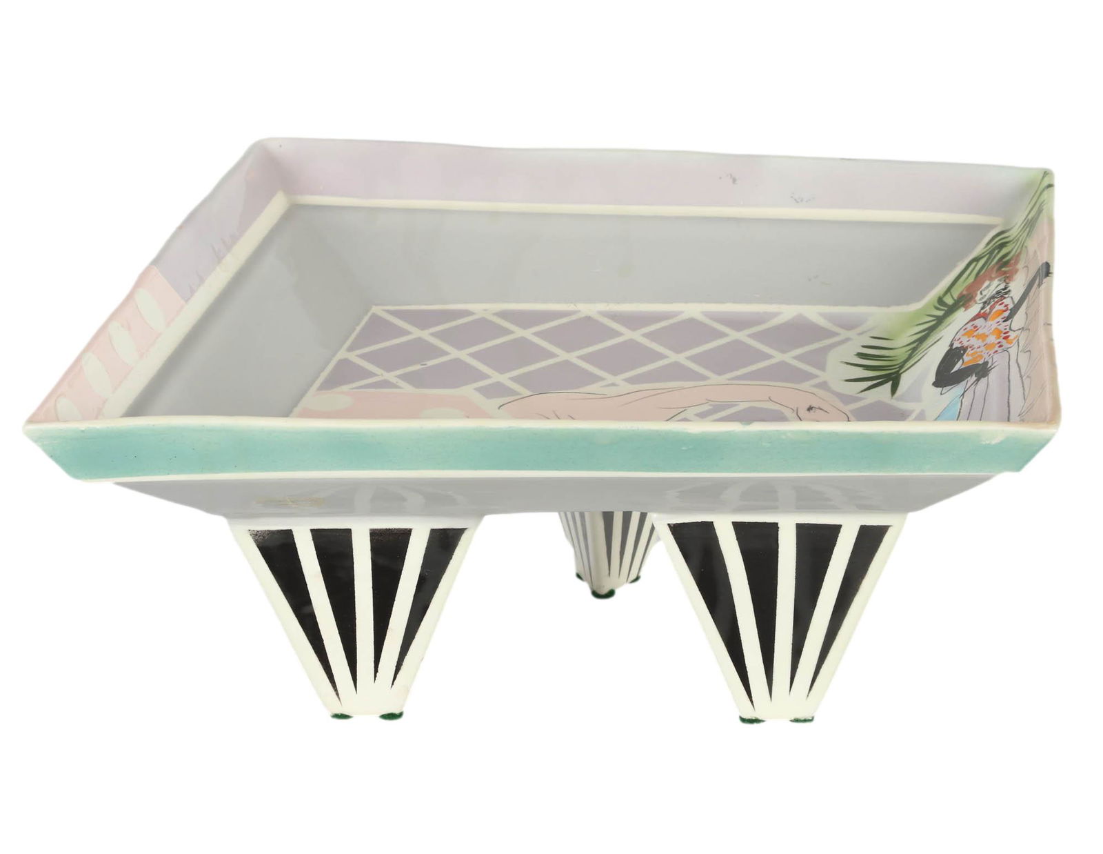 Modernist Ceramic Tri Footed Tray Platter SIGNED (1 of 6)