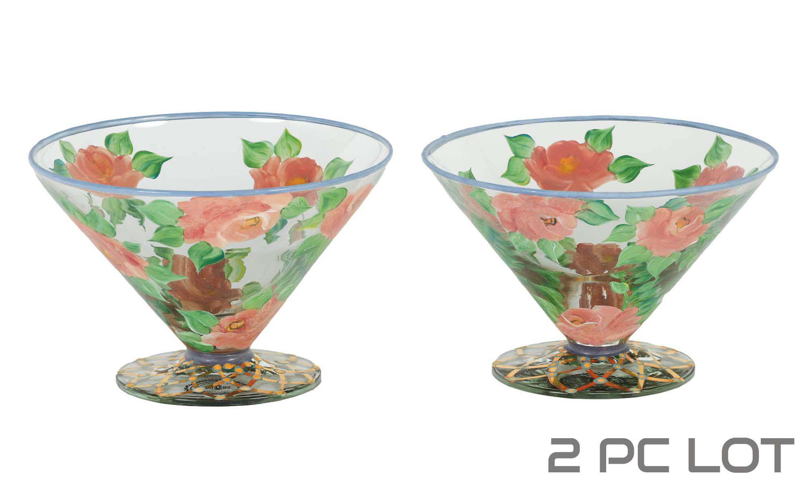 Mackenzie Childs Circus Pink Rose Compote 2pc LOT (1 of 4)
