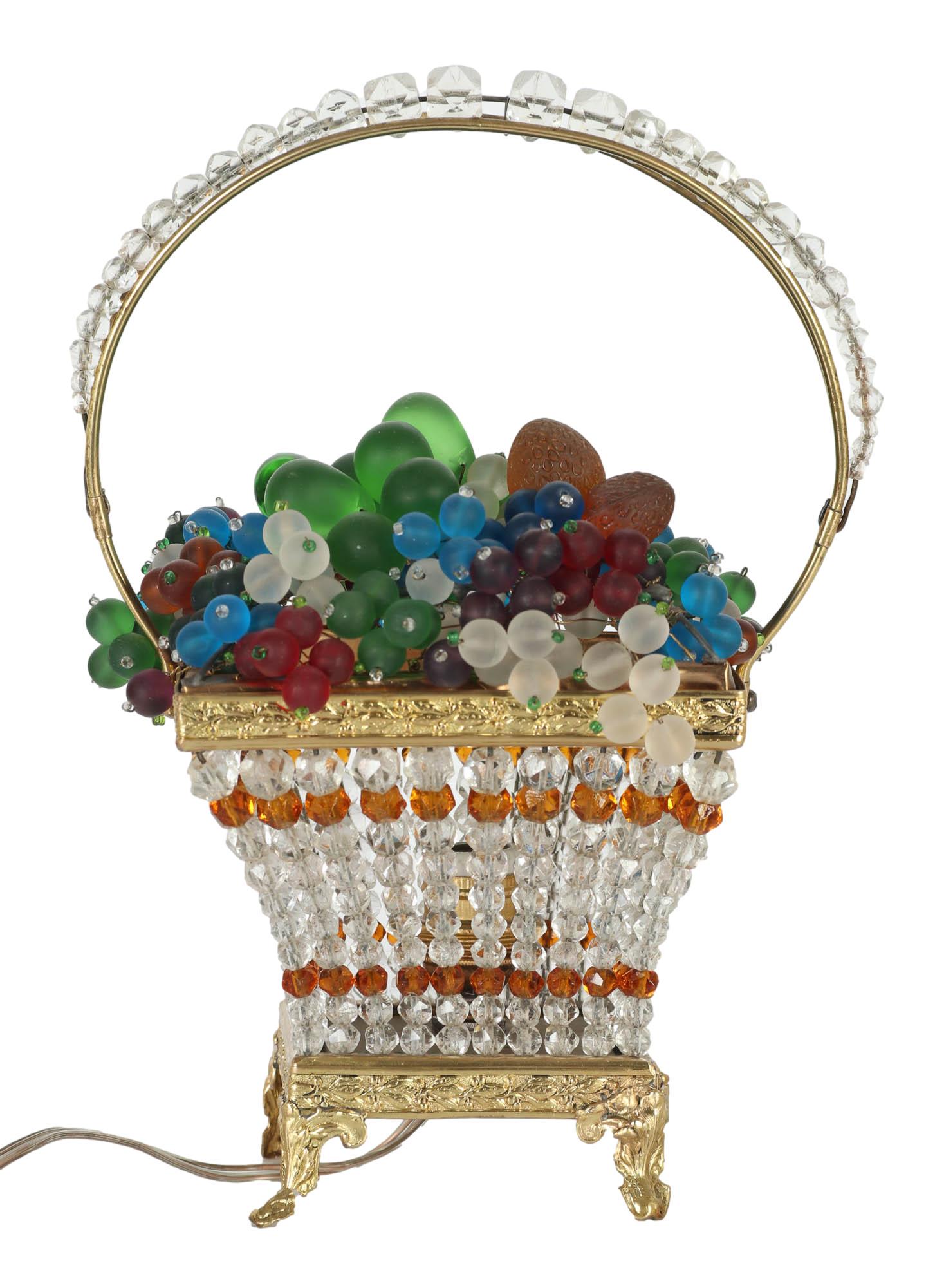 Antique Beaded Czech Art Glass Fruit Basket Lamp (1 of 6)