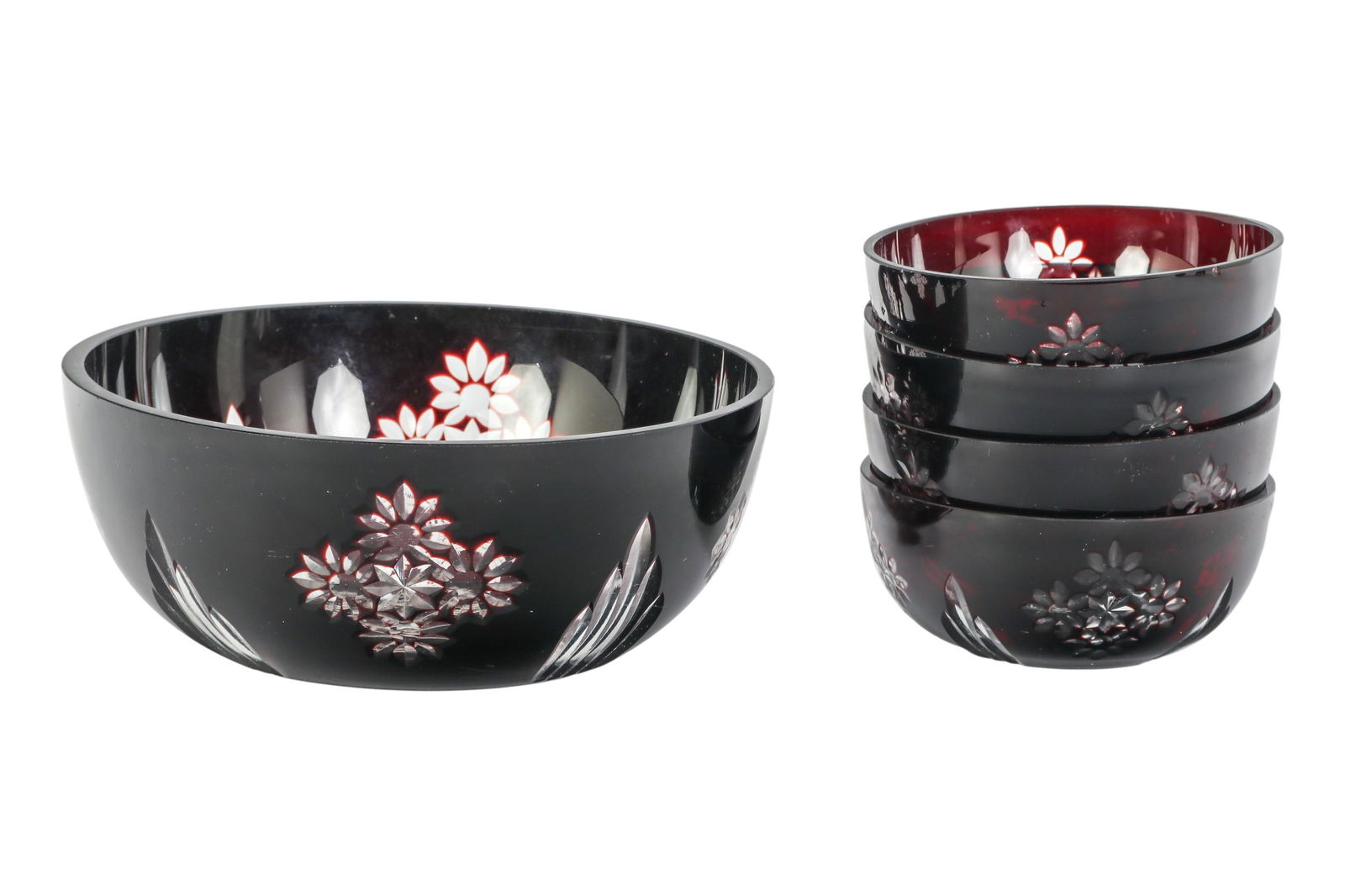 Bohemian Cranberry Art Glass Crystal Bowls 5pc SET (1 of 4)