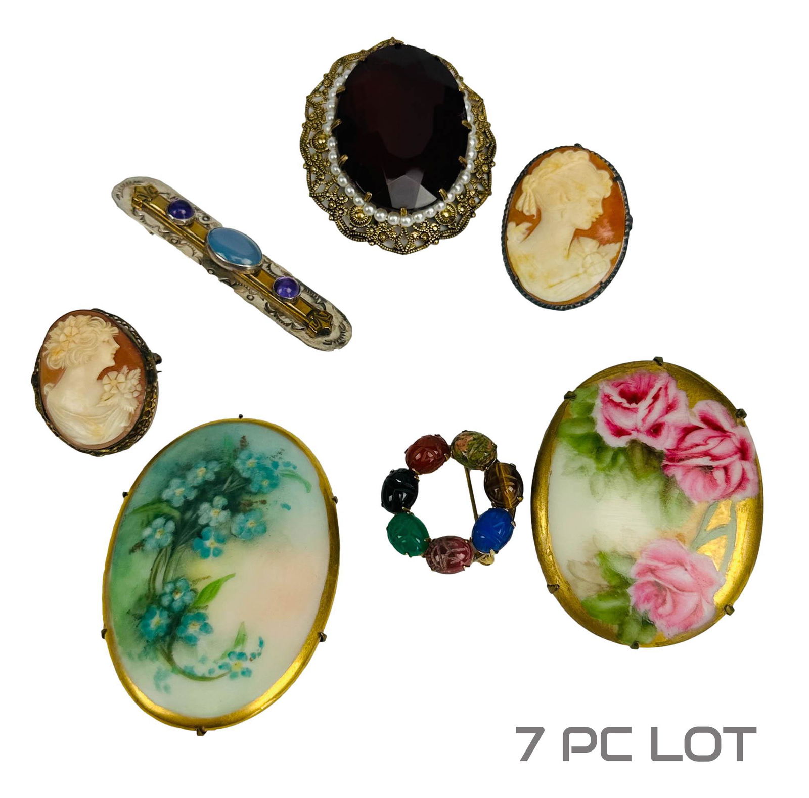 Antique Victorian Cameo Carved Porcelain Pin LOT (1 of 3)