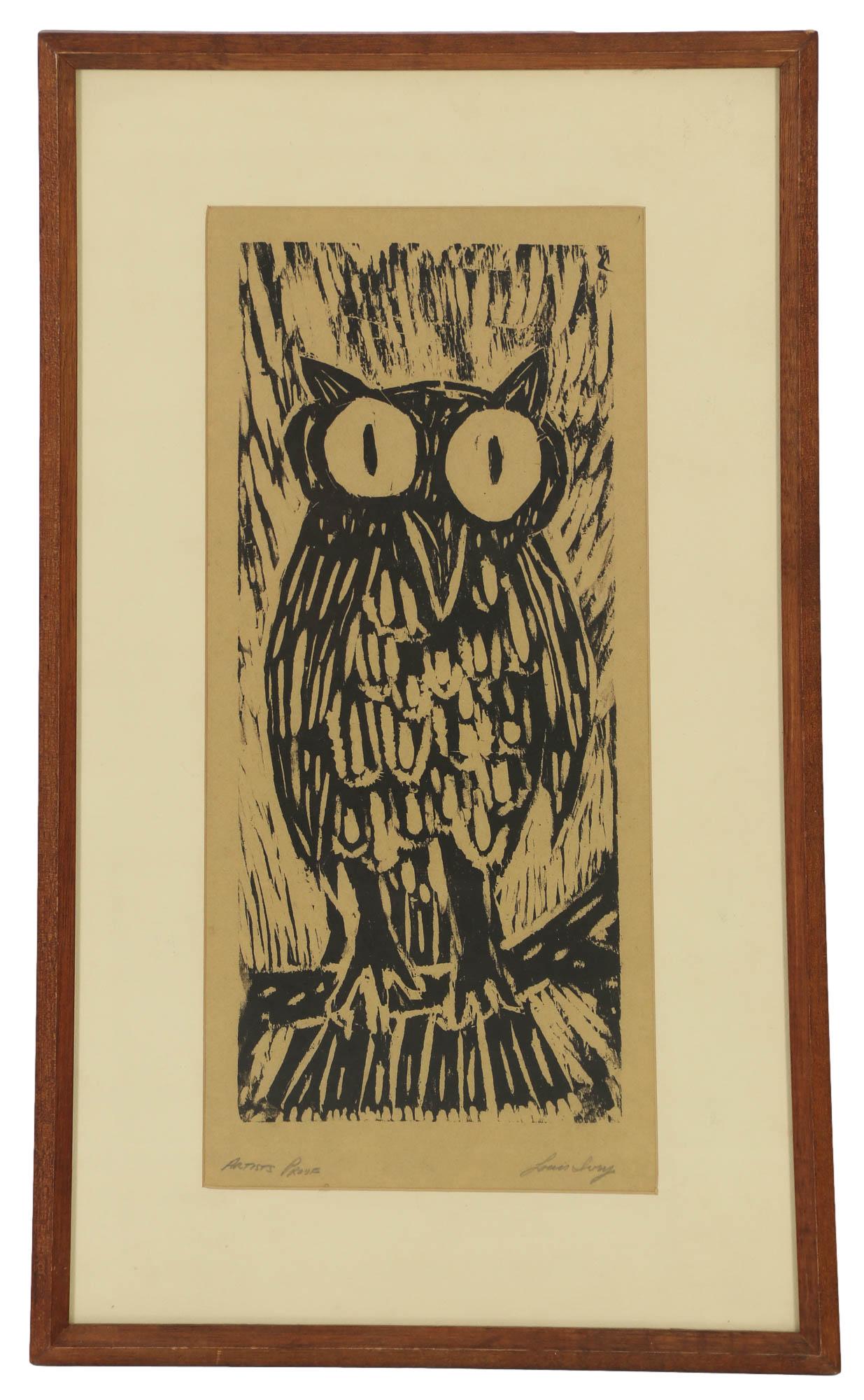 Barn Owl Black White Woodblock Art Print SIGNED (1 of 5)