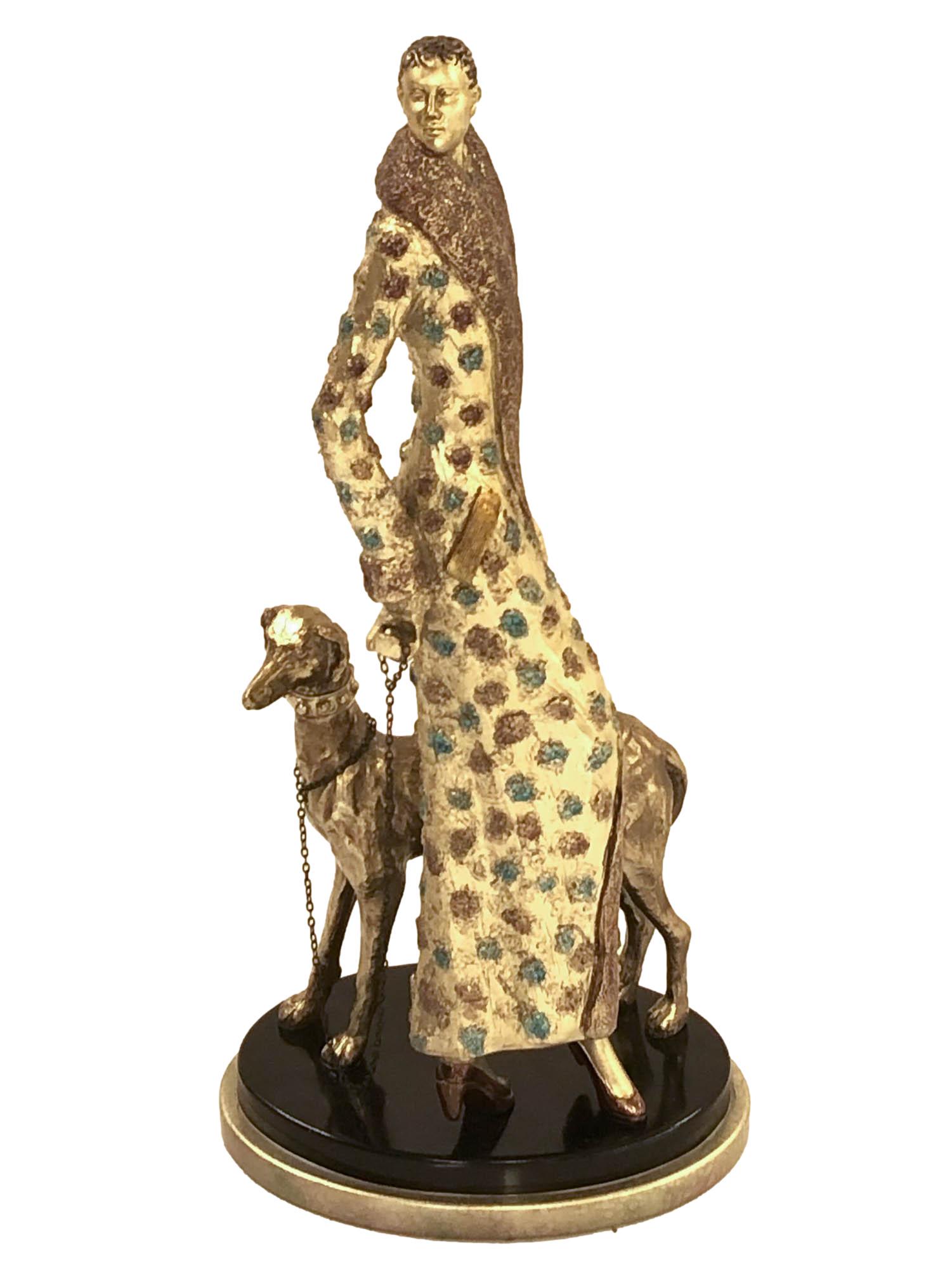 Art Deco Lady w Greyhound Dog Figural Sculpture (1 of 3)