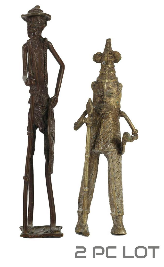 Benin Bronze African Primitive Sculpture 2pc LOT (1 of 4)