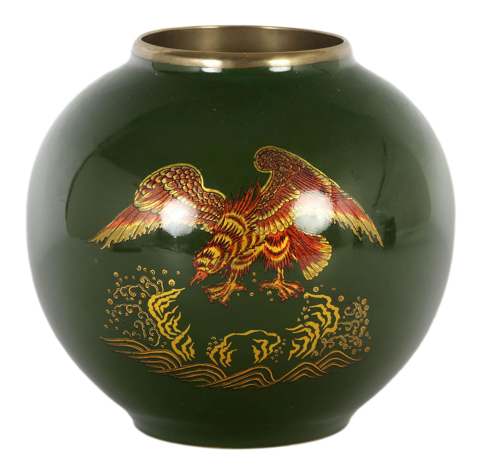 Korean Bronze Green Gold Enameled Eagle Bird Vase (1 of 5)