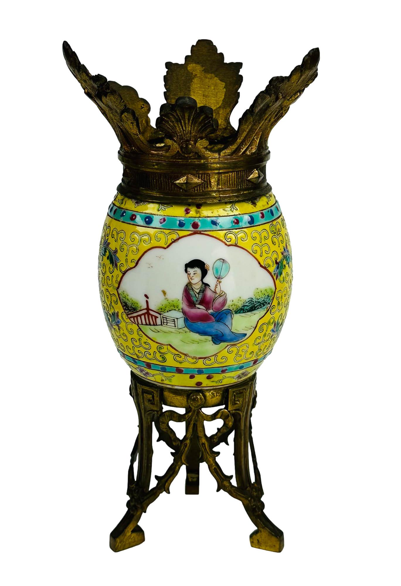 Chinese Yellow Rose Medallion Bronze Mount Vase (1 of 5)
