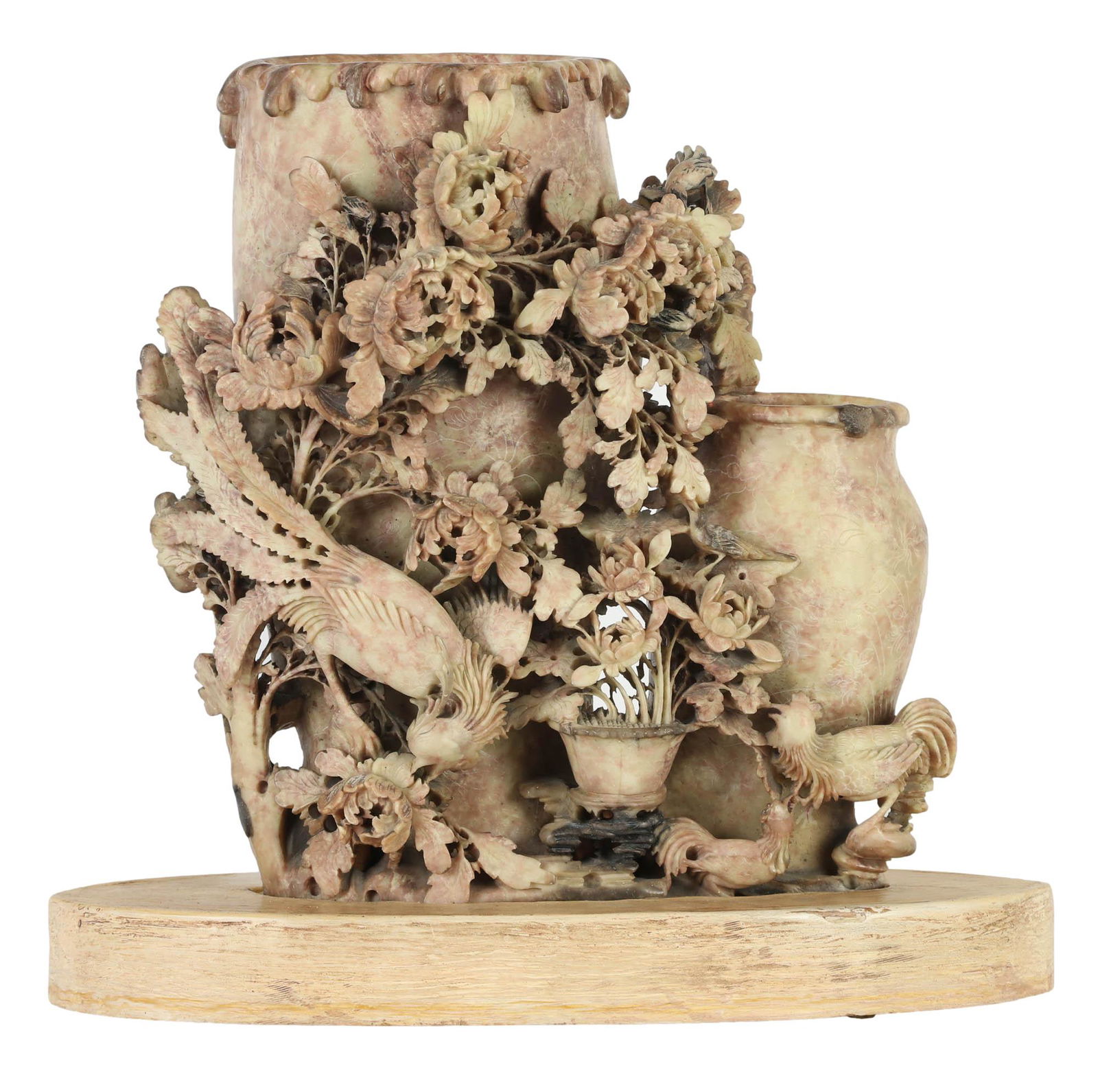 Chinese Export Bird Floral Soapstone Sculpture 13" (1 of 5)