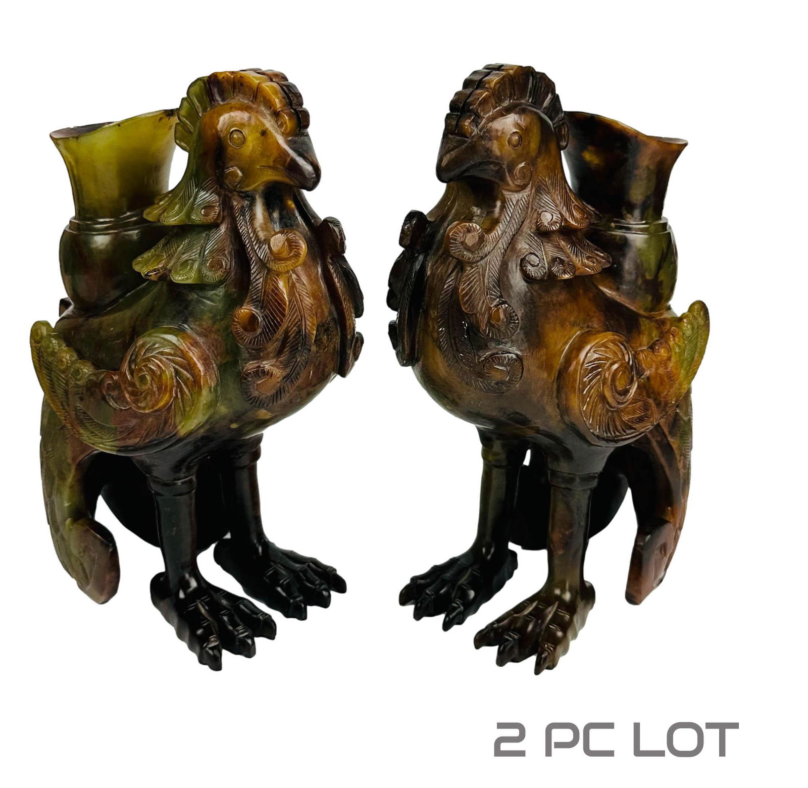 Carved Feng Shui Lucky Soapstone Chicken Bird Pair (1 of 4)