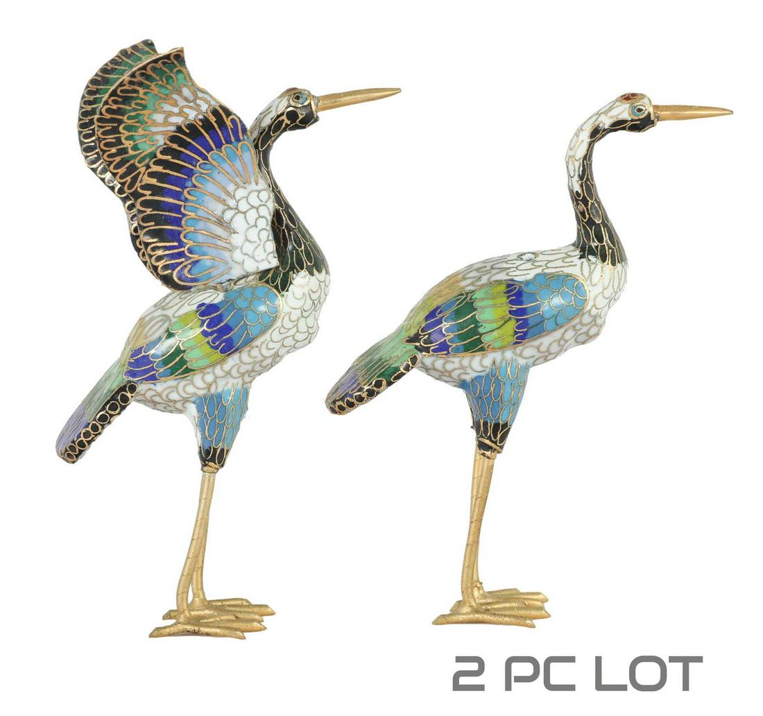 Chinese Cloisonne Enamel Stork Figurines 2pc LOT (1 of 4)