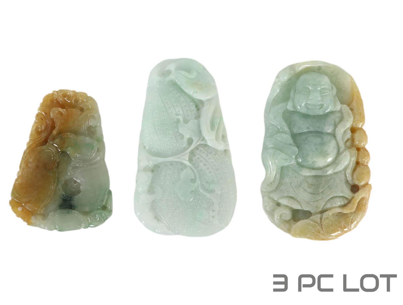 Chinese Jade Carved Relief Plaque Pendant 3pc LOT (1 of 3)