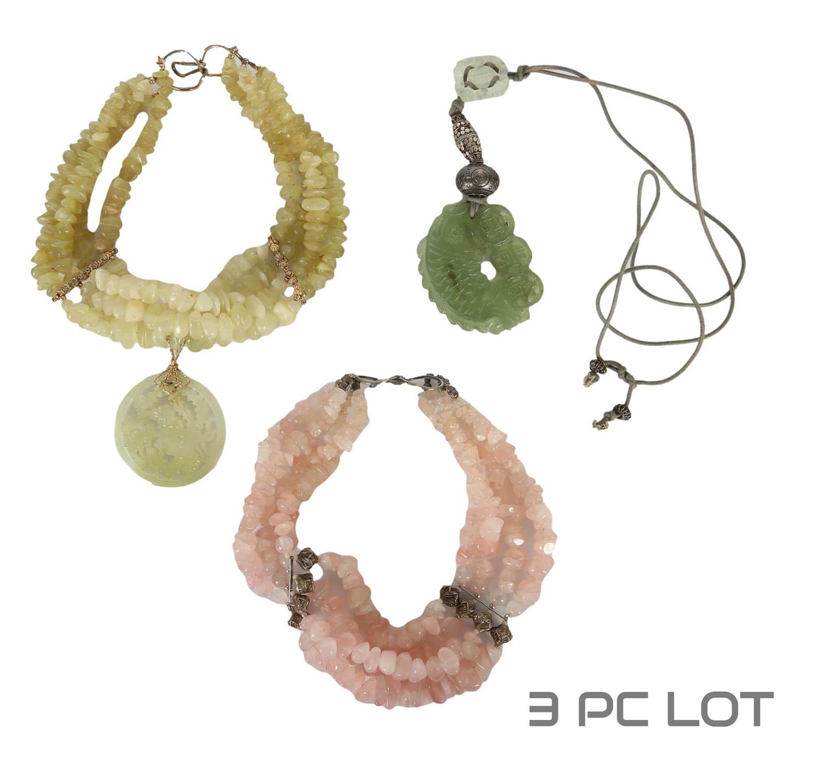Chinese Jade Rose Quartz Multi Strand Necklace LOT (1 of 4)