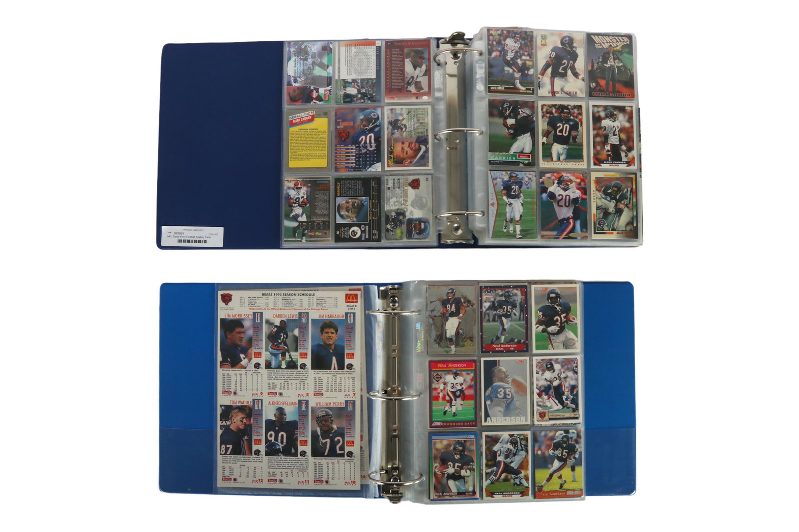 NFL Topps Fleer Football Trading Cards Folios 730+: A sports estate collection with over 730 NFL trading cards, housed in two binders. Various manufacturers, including Fleer and Topps, and commemorative McDonalds cards. teams, representing numerous pla