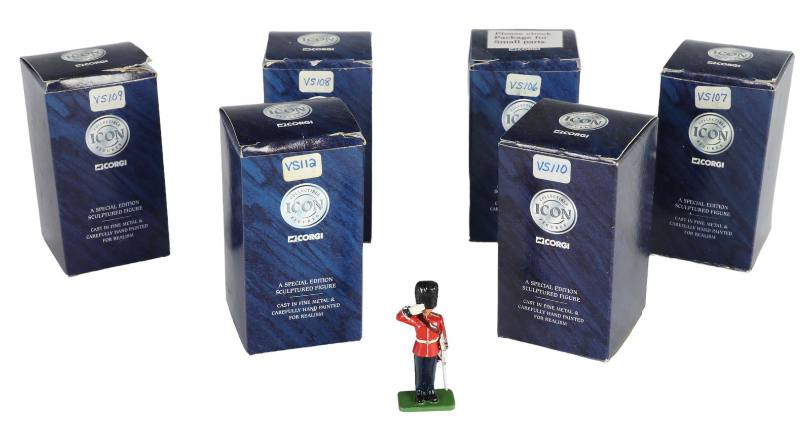 William Wallace, Rob Roy, Scots Guard Figurine LOT: An estate collection with seven (7) Special Edition cast metal sculptures. Hand painted with realistic details. Includes six (6), one each from Corgi (UK): Mary, Queen of Scots; William Wallace, Rob R