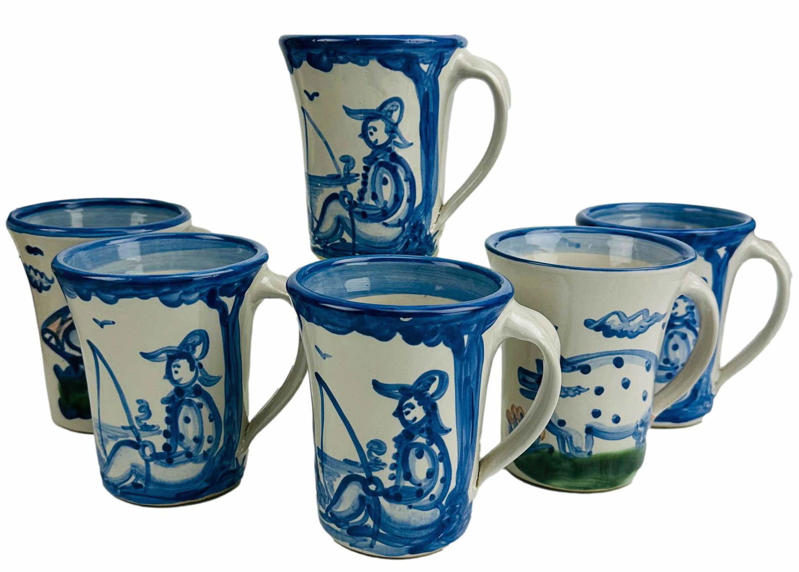 M A Hadley Pottery Folk Art Coffee Tea Mug 6pc LOT (1 of 4)