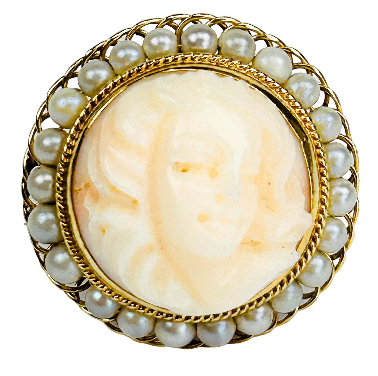 14K Victorian Romantic Revival Coral & Pearl Ring (1 of 4)