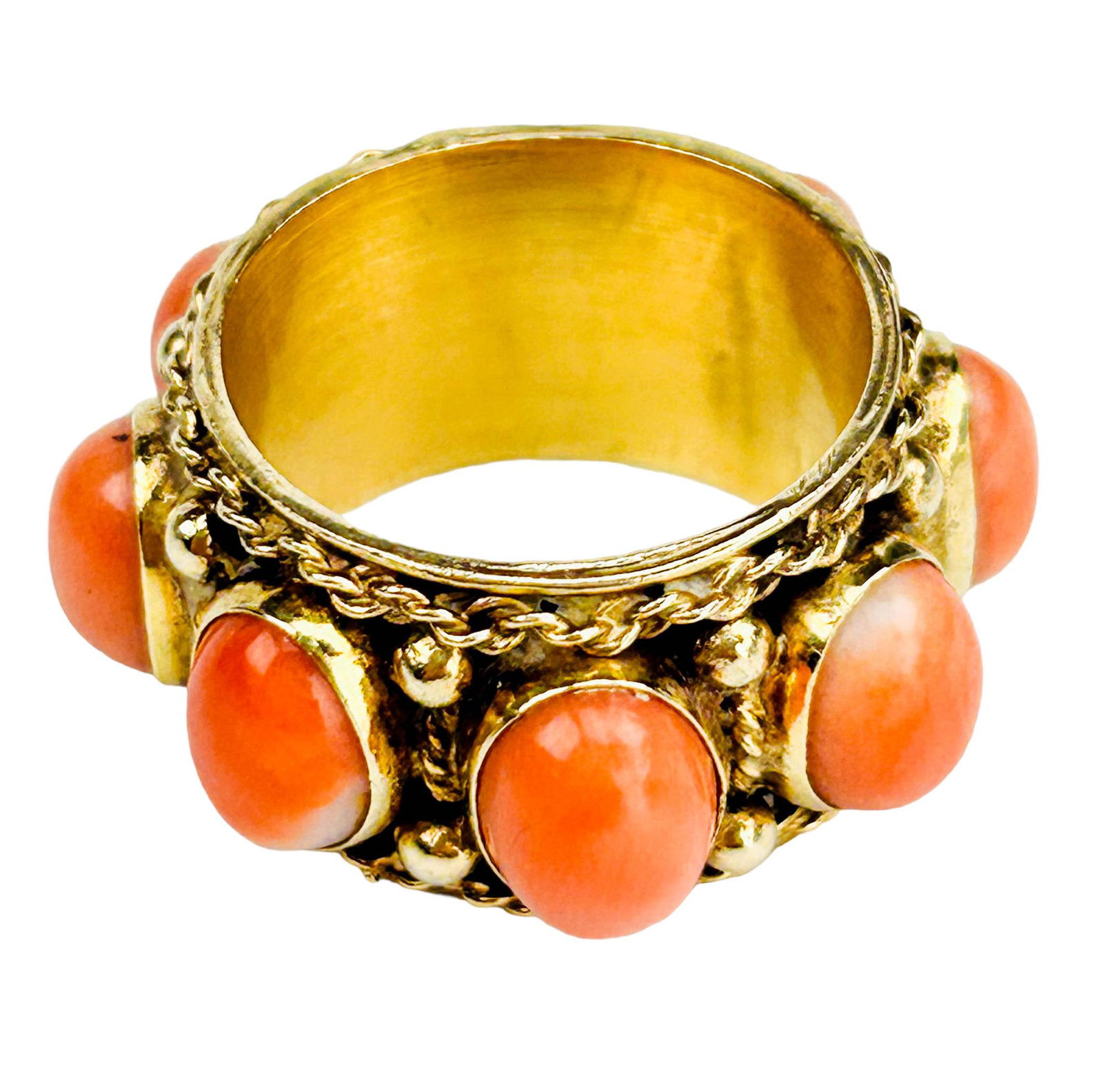 14K Gold angel skin Coral Eternity Band Ring Size 7 (1 of 3)