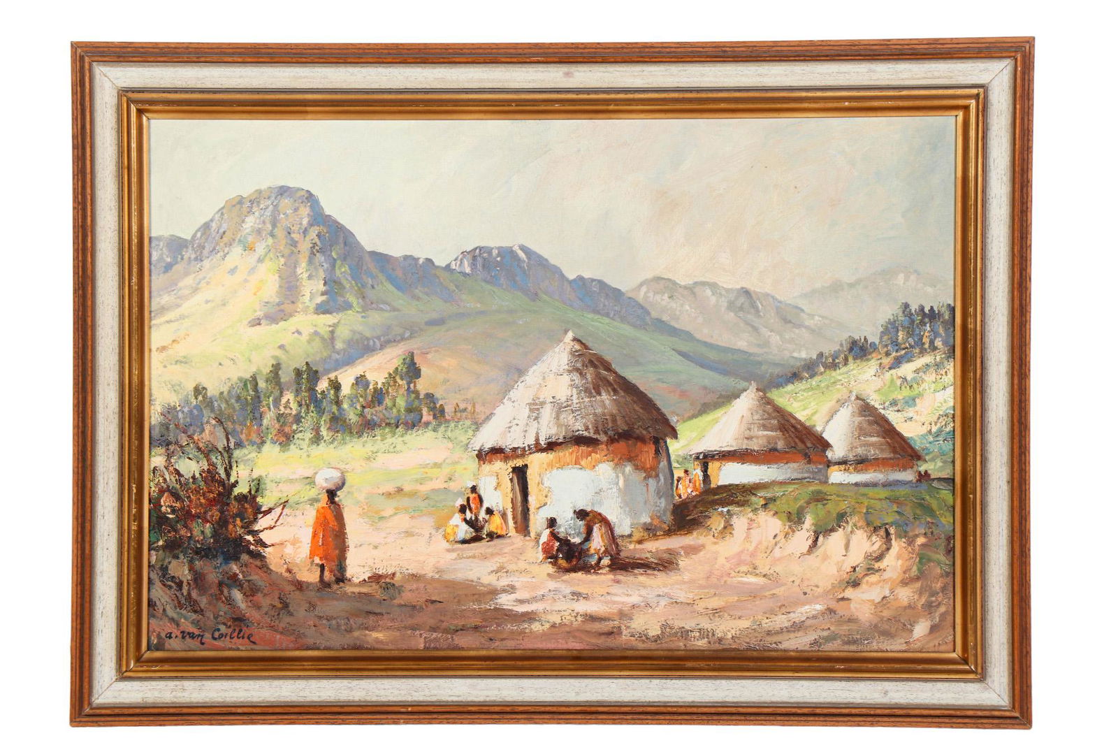 African Figural Village Scene Oil Painting SIGNED (1 of 5)