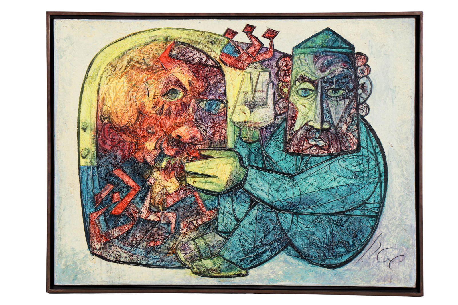 Abstract Cubist Judaica Figural Painting SIGNED (1 of 4)