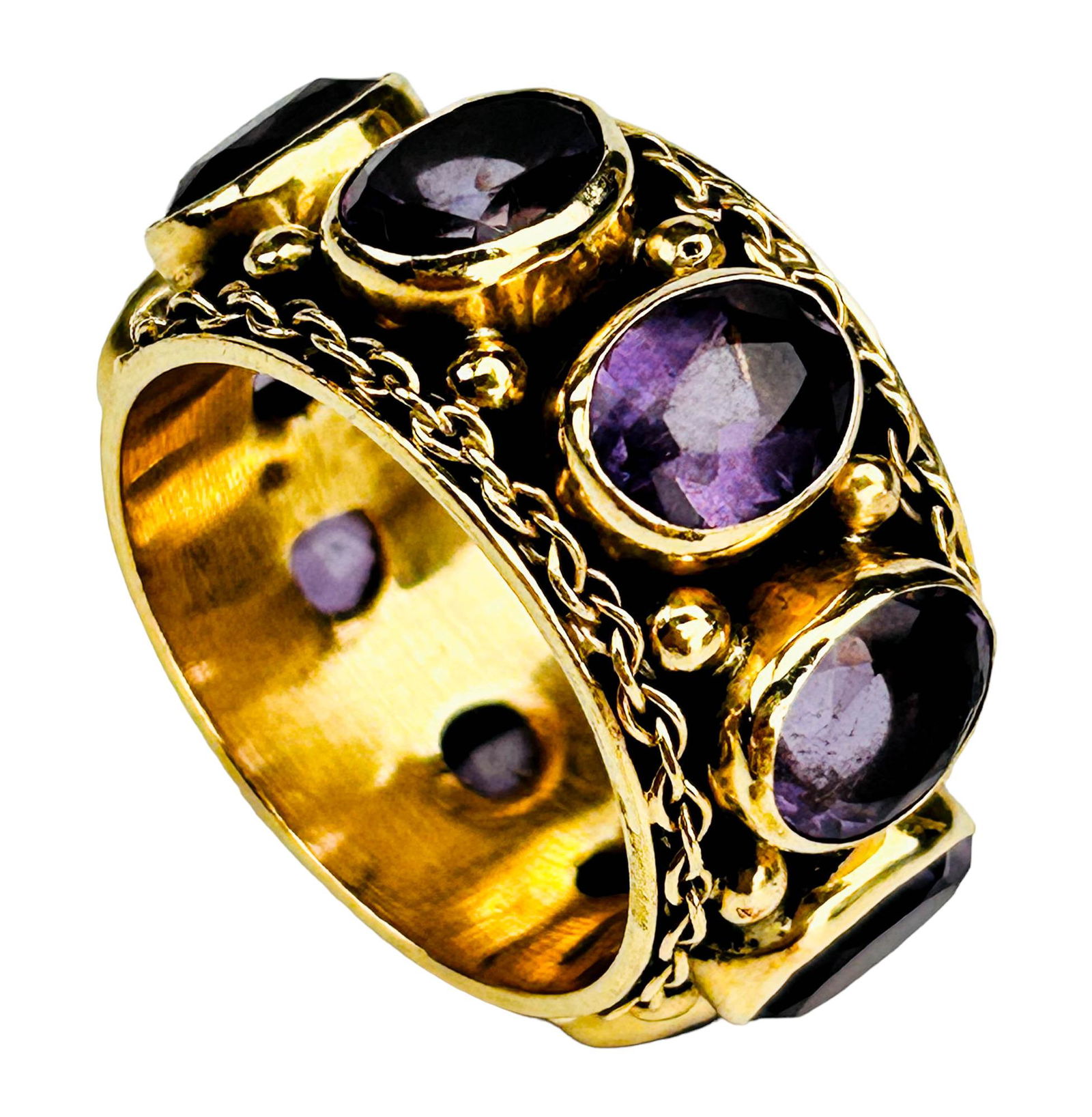 14K Yellow Gold & Amethyst Eternity Band Ring Size 9 (1 of 3)