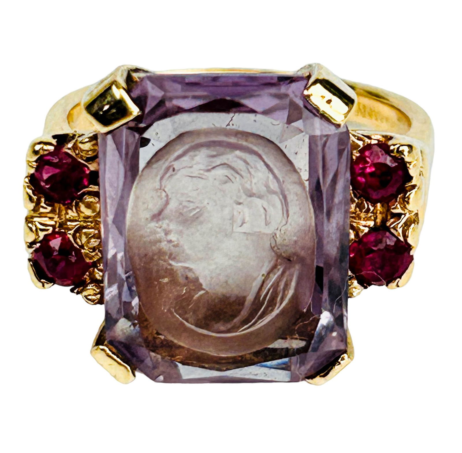 14K Amethyst Intaglio Carved Cameo Ruby Ring S6.25 (1 of 5)