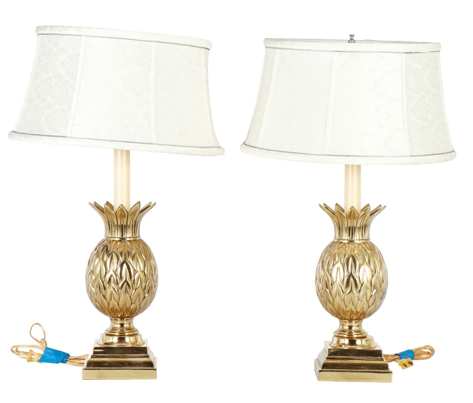Pineapple Fruit Brass Lamp PR w/ Waterford Shades (1 of 6)