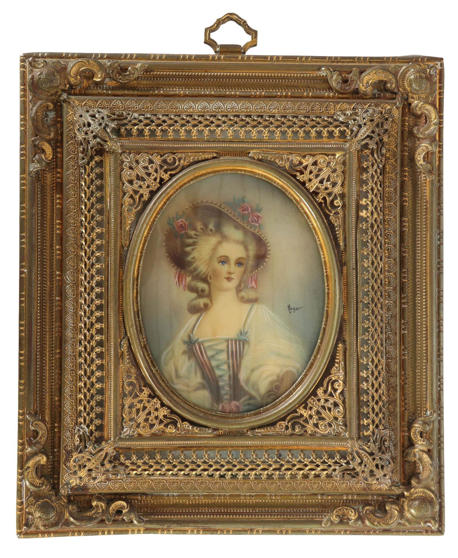 French Framed Miniature Portrait Painting SIGNED (1 of 4)