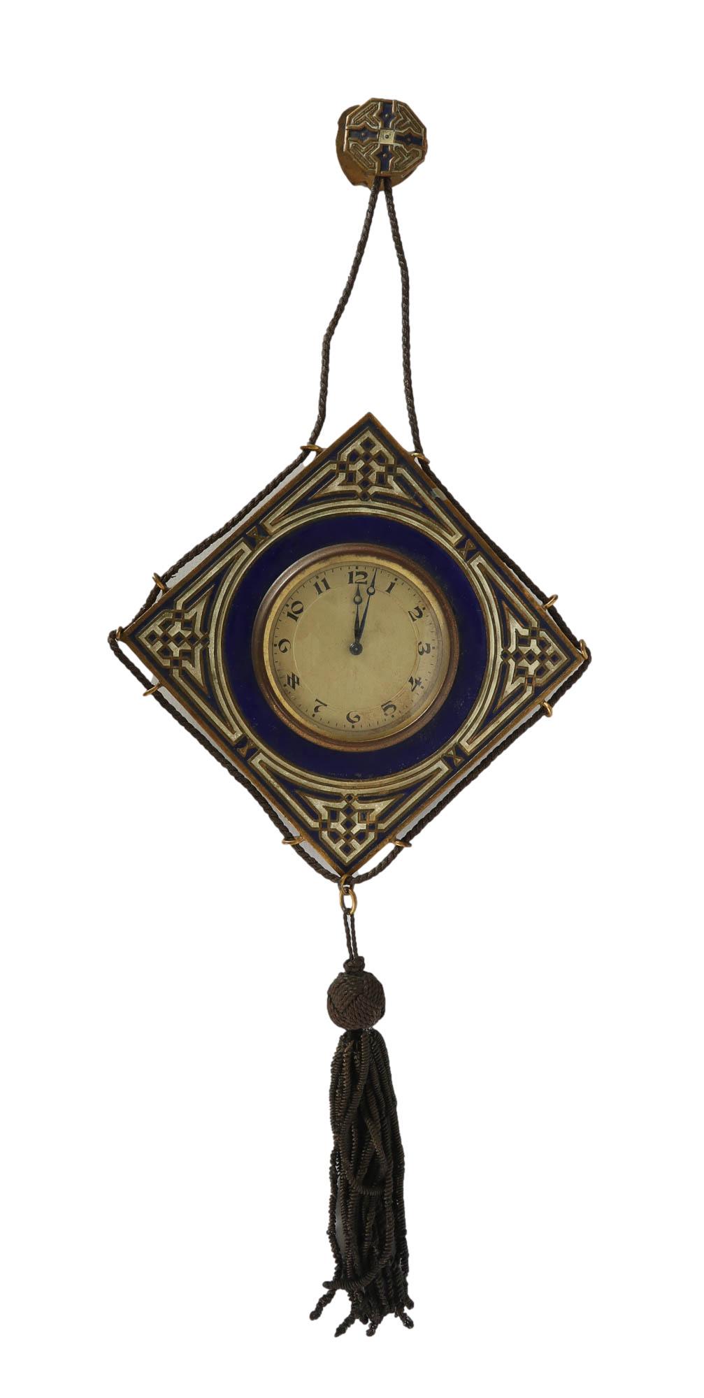 French Art Deco Enameled Brass Wall Hanging Clock (1 of 3)