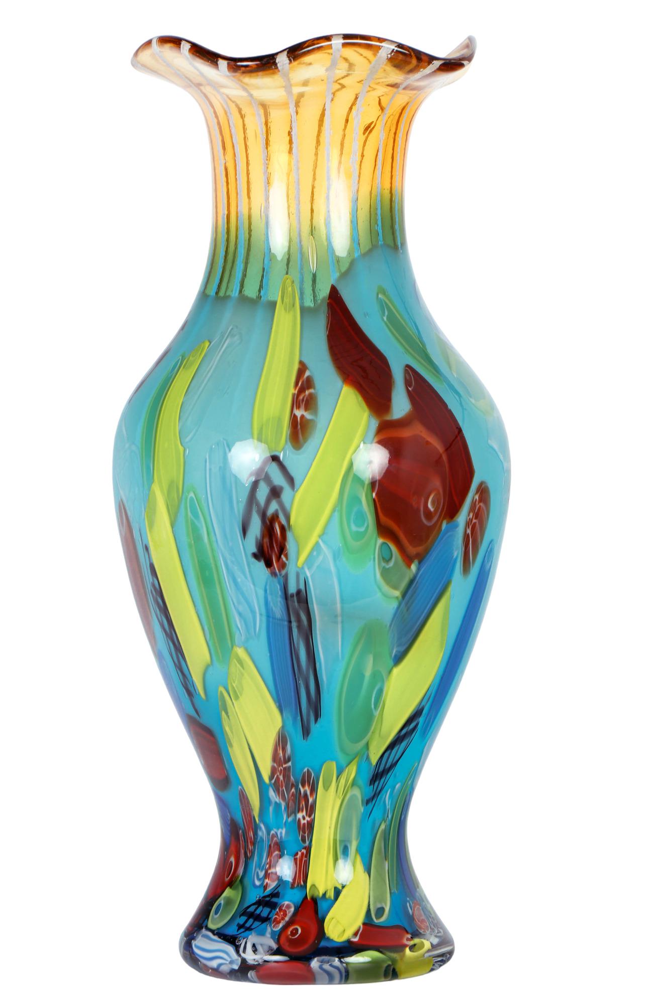 Murano Multicolor Cased Millefiori Glass Vase 19" (1 of 4)