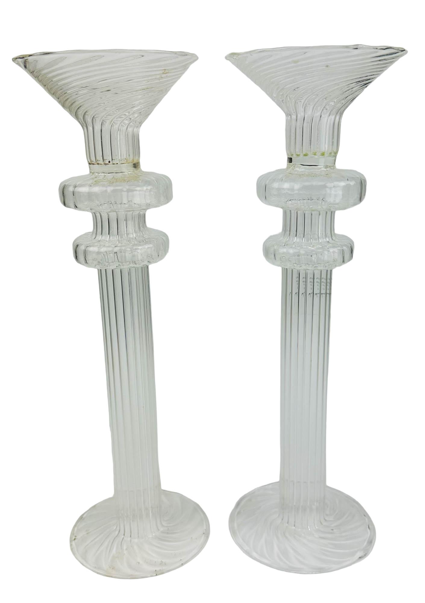 French Art Deco Ribbed Art Glass Candle Holders PR (1 of 4)