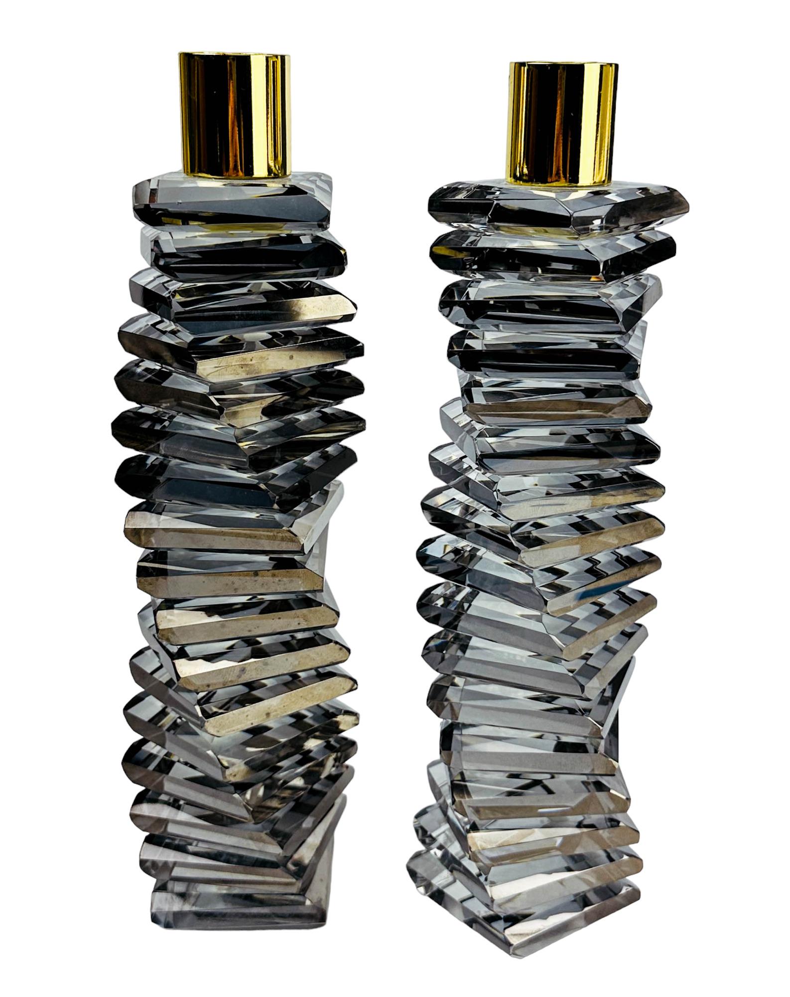 Spiral Staircase Smoky Crystal Glass Candle Holders (1 of 4)