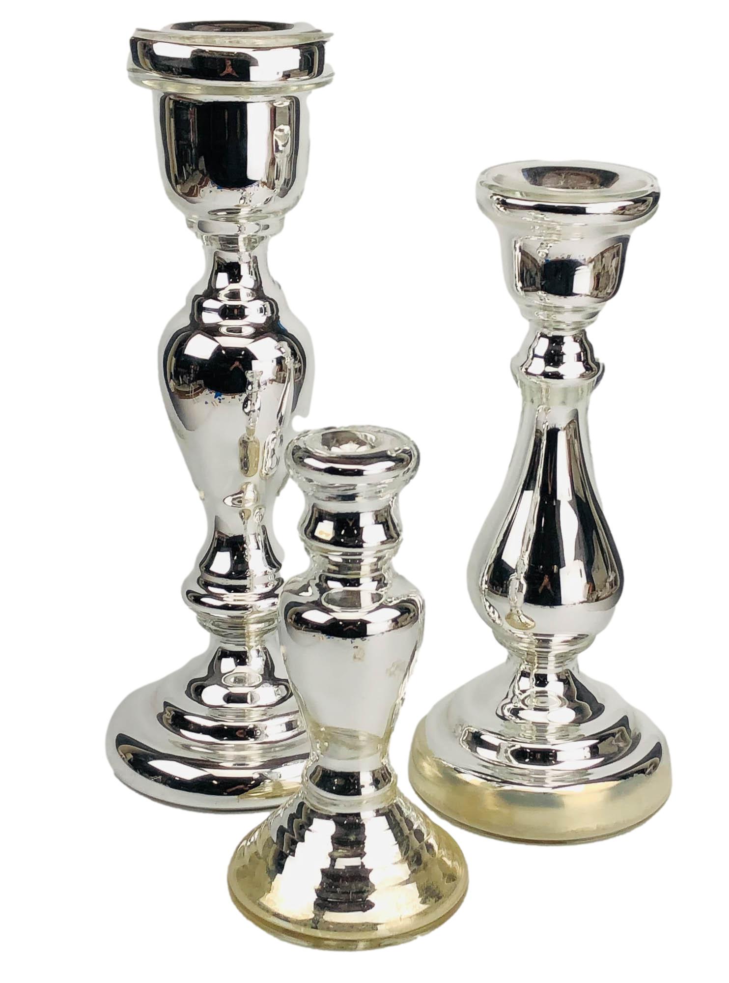 Silver Mercury Glass Candlestick Candle Holders 3pc (1 of 4)