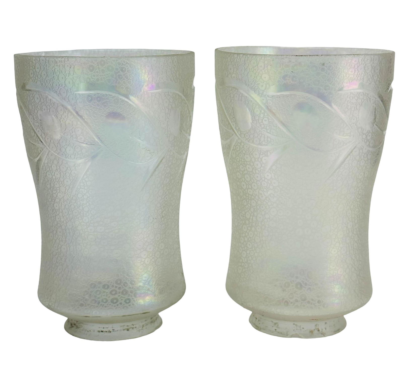 Iridescent Crackle Glass Floral Lamp Shade 2pc LOT (1 of 4)