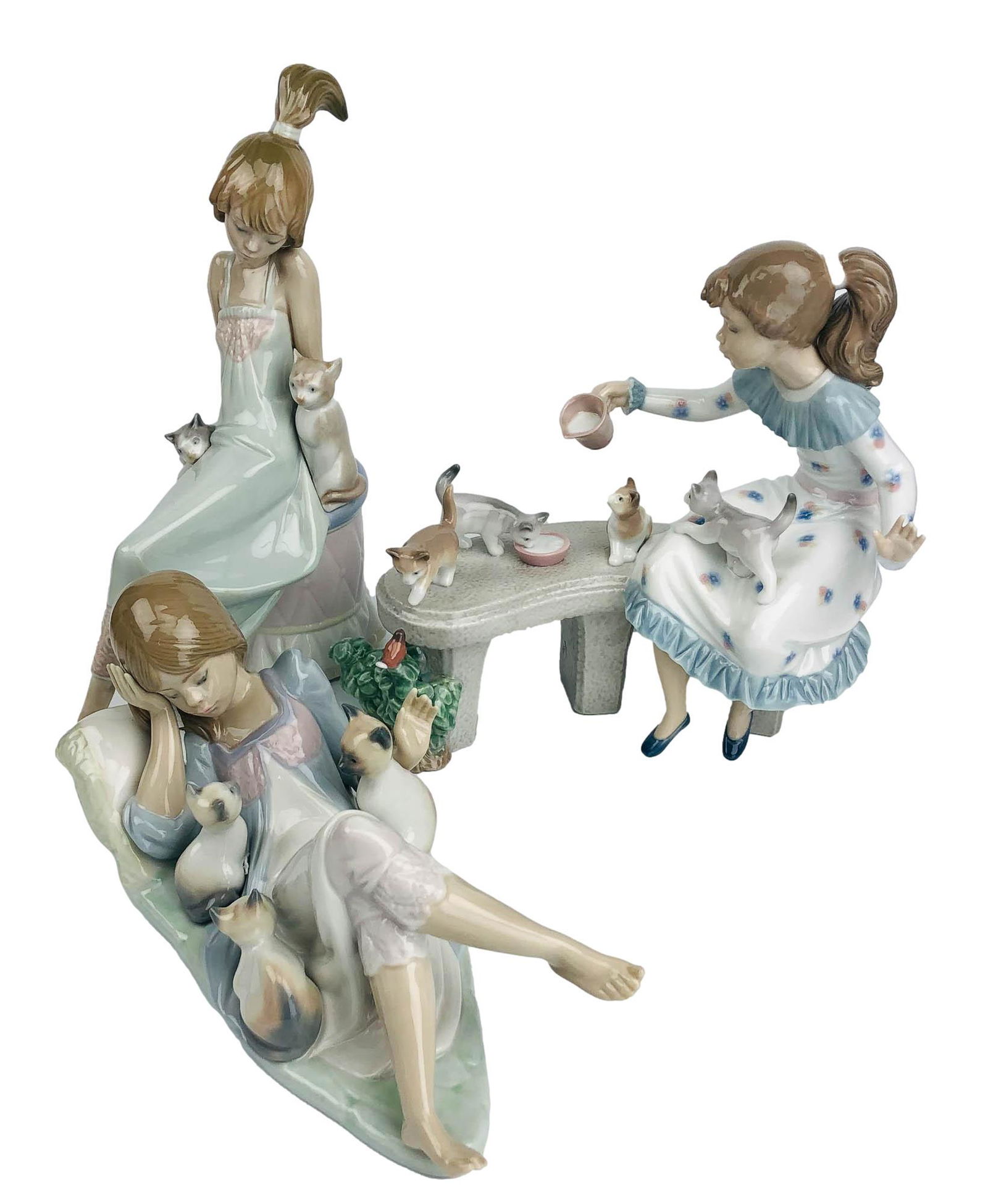 Lladro Girl Kitten Cat Porcelain Figurine 3pc LOT (1 of 4)