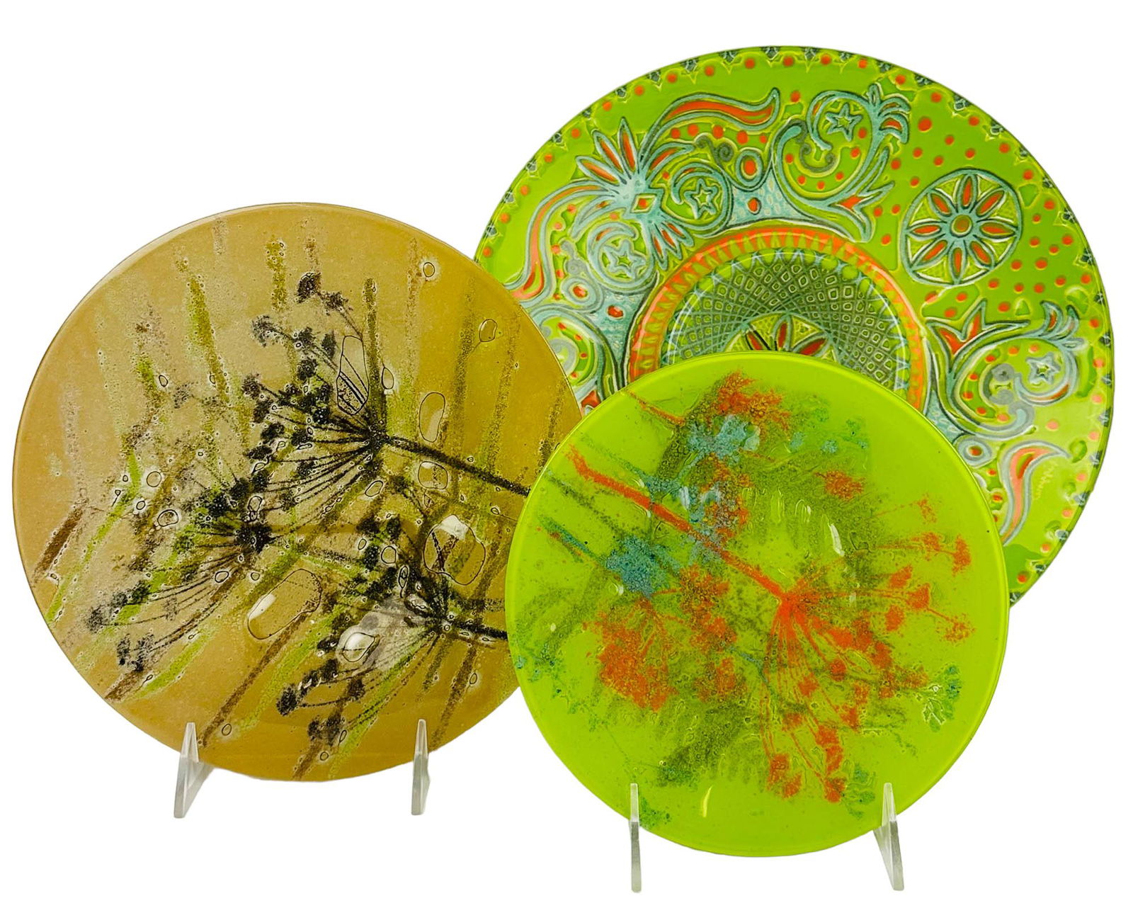 Higgins Mid Century Fused Glass Bowl & Plate 3pc (1 of 7)