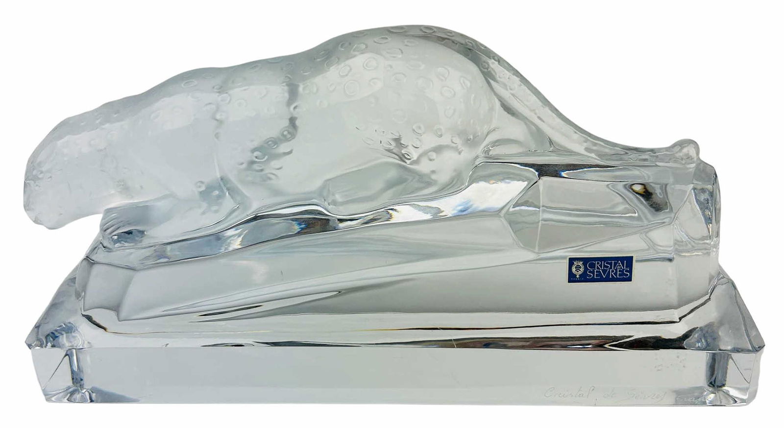 Sevres French Crystal Crouching Leopard Sculpture (1 of 5)