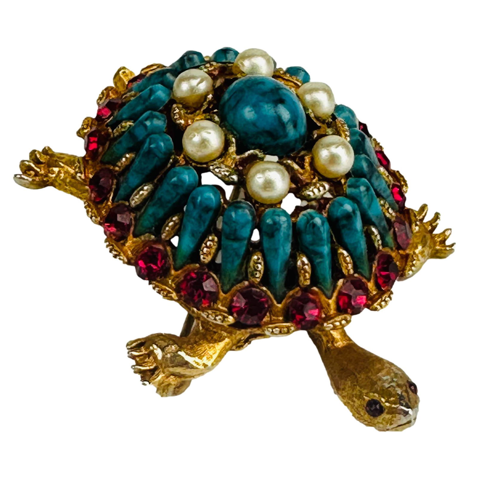 HAR Turtle Tortoise Jeweled Gold Tone Brooch Pin (1 of 4)