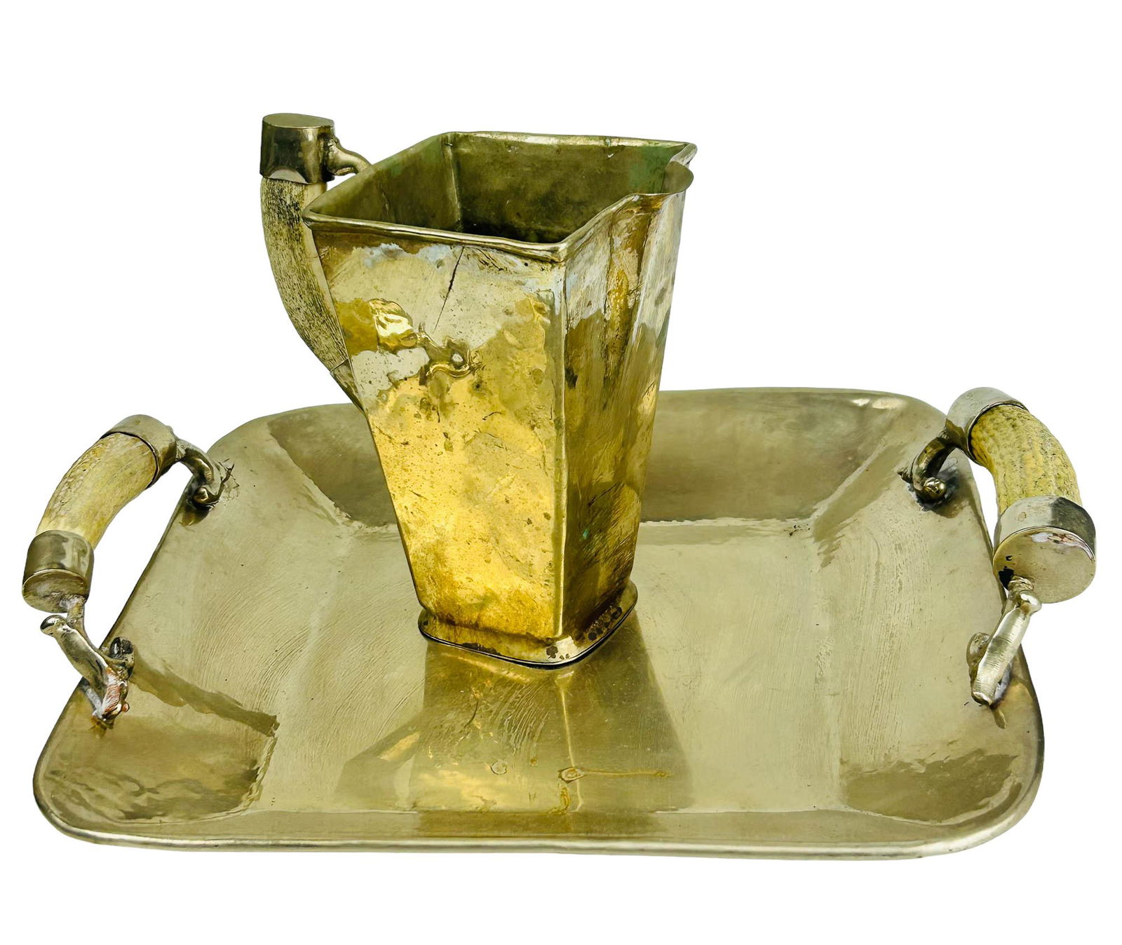 Hollywood Regency Silverplate Horn Handle Tray Jug (1 of 6)
