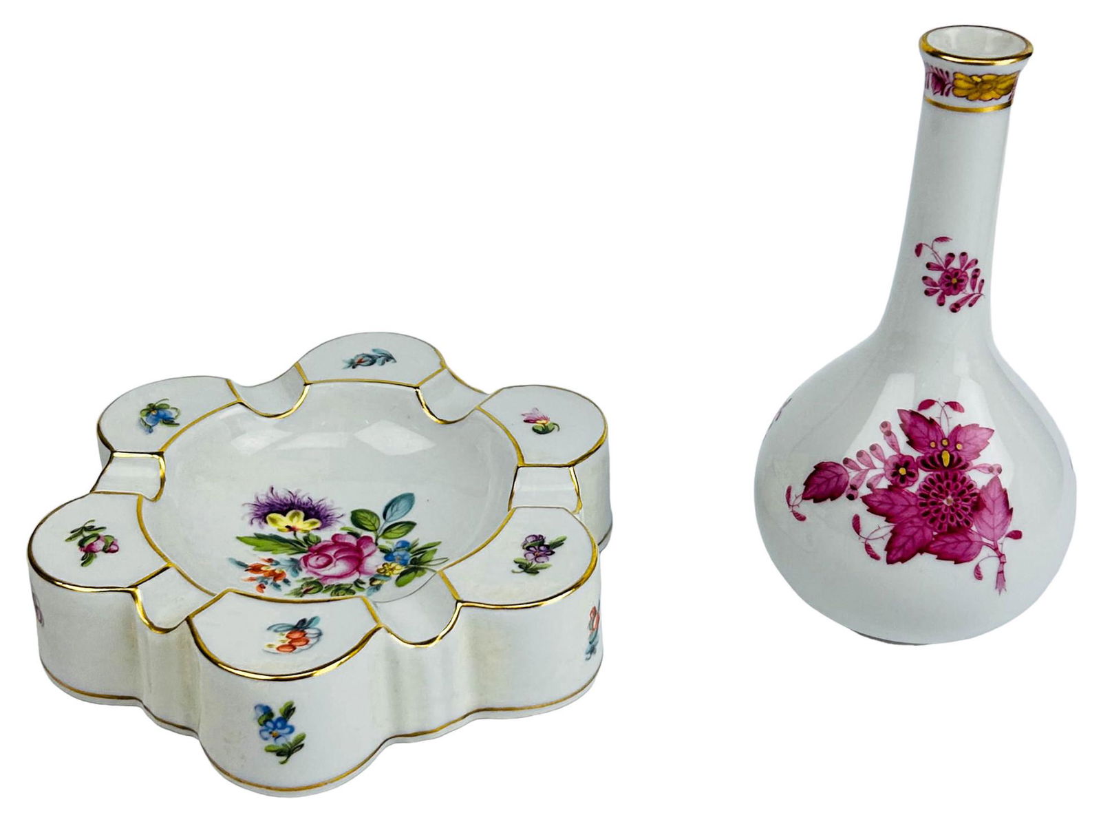 Herend Porcelain Cigarette Ashtray Bowl & Bud Vase (1 of 8)
