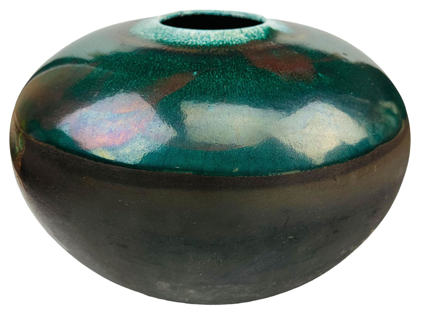 Raku Studio Pottery Green Charcoal Vase SIGNED 12" (1 of 3)