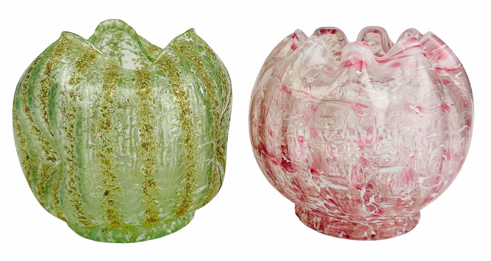 Antique Victorian Spatterware Glass Rose Bowl LOT (1 of 6)