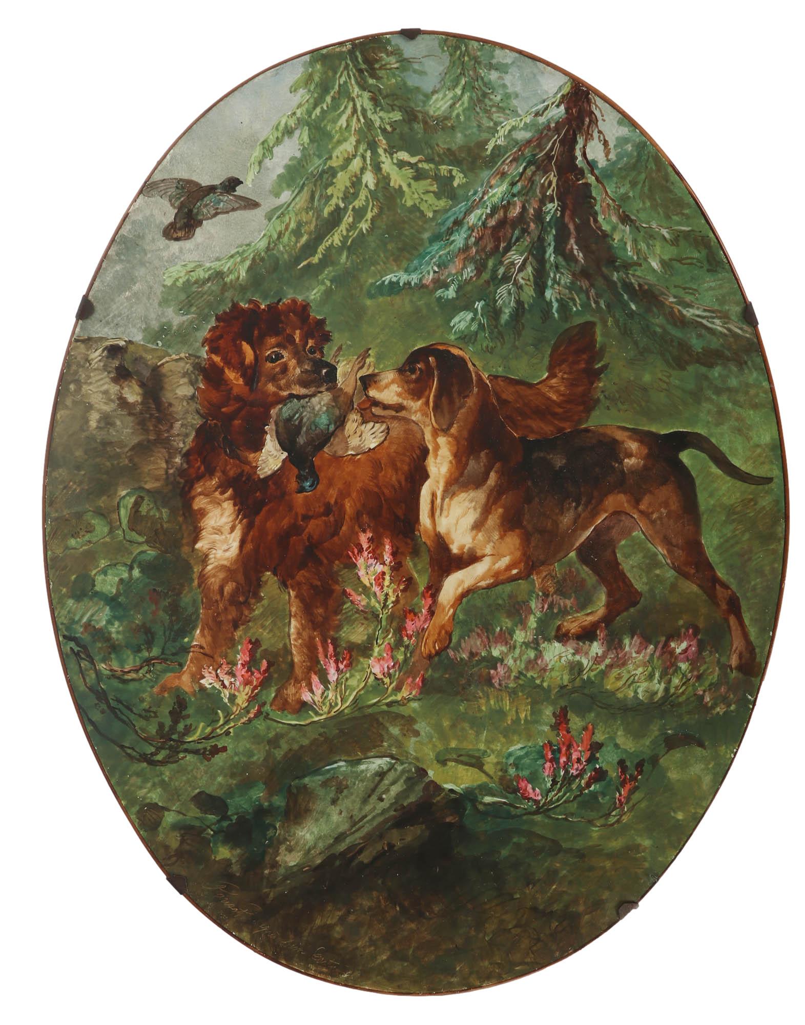 19C French Porcelain Hunting Dog Painting SIGNED (1 of 3)