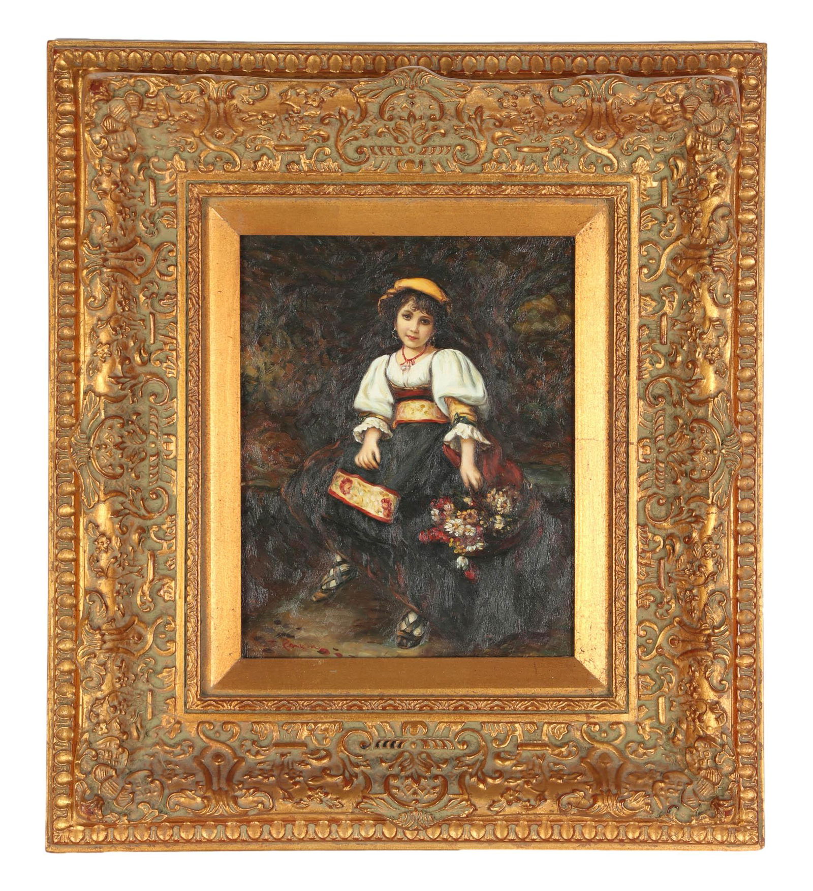 J Rankin 20C Flower Seller Oil Painting after Poit (1 of 4)