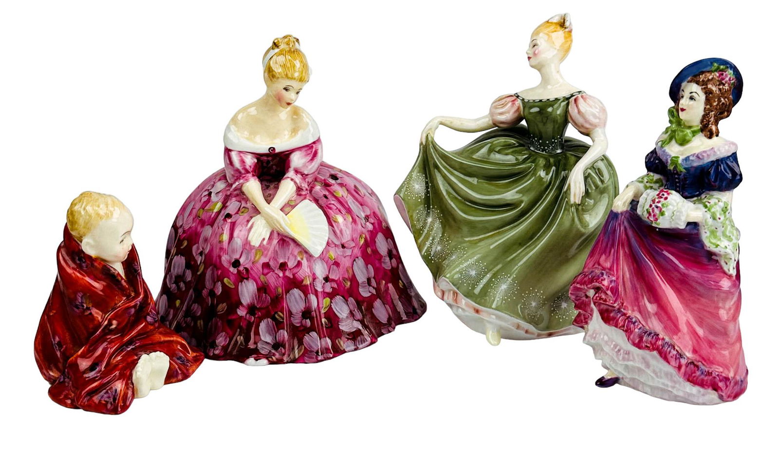Royal Doulton Coalport Lady Baby Figurine 4pc LOT: Includes the following English bone china figurines. 1 x Victoria HN247. Designed by : Margaret Peggy Davies. Production years : 1973 - 1992. 1 x Michelle HN 2234. Designed by : Margaret Peggy Davies.