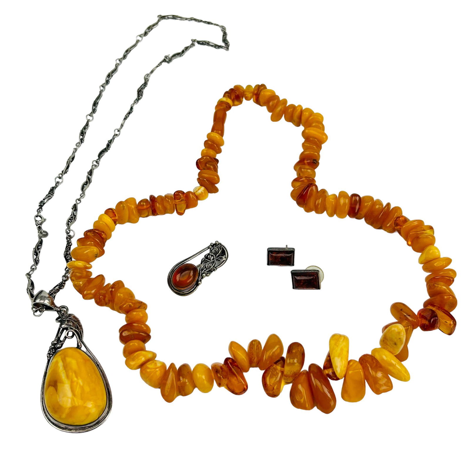 Amber Sterling Silver 925 Necklace Pin Earring LOT (1 of 8)