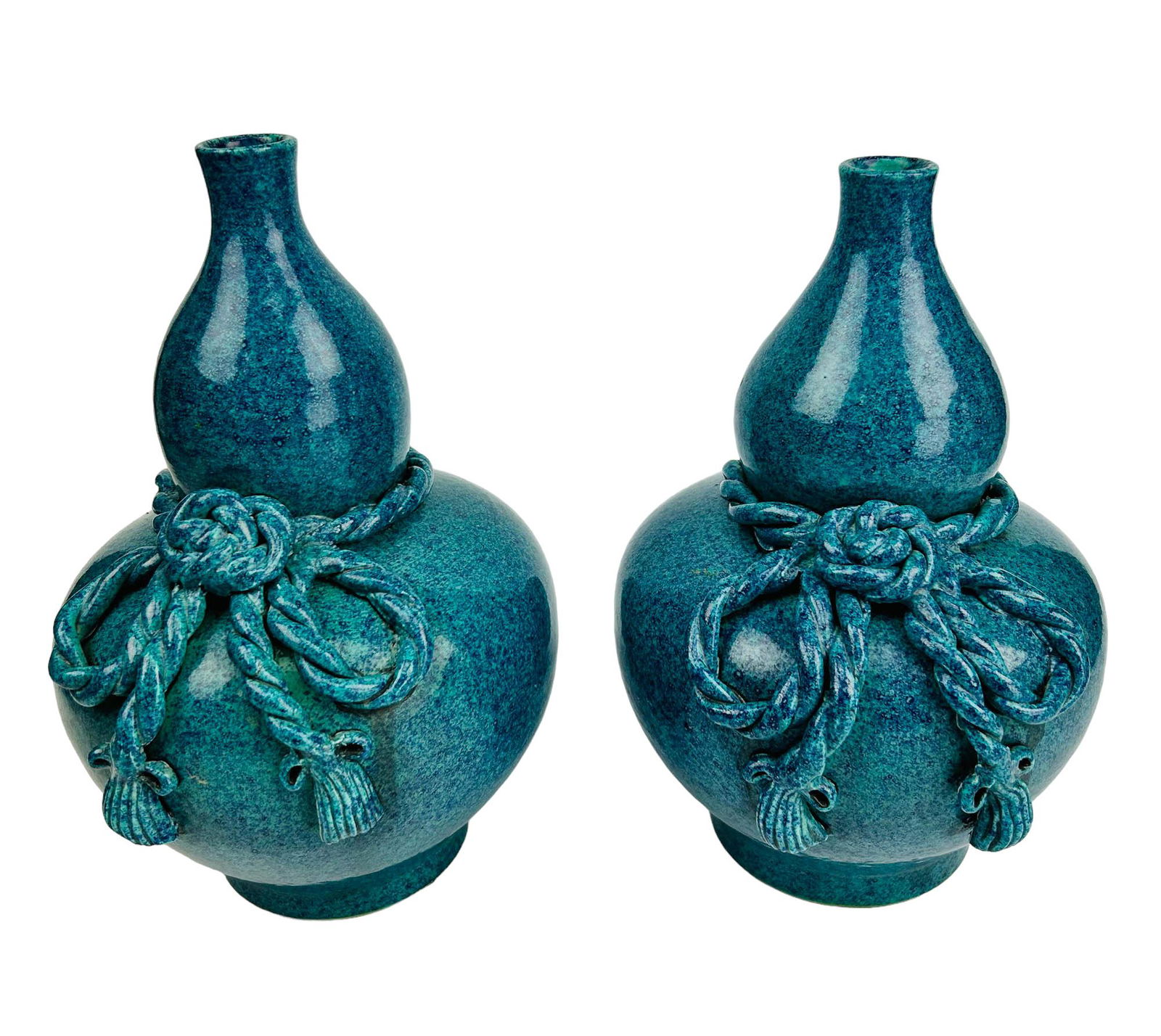 Chinese Double Gourd Turquoise Ceramic Vase LOT (1 of 3)