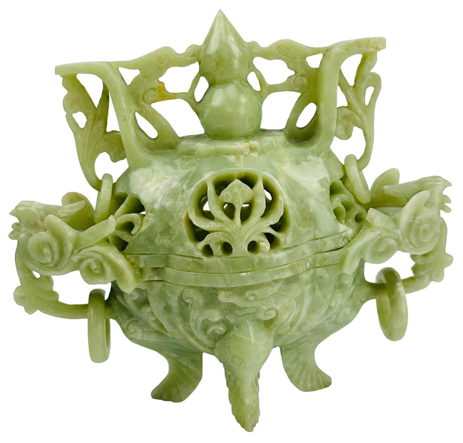 Chinese Celadon Jade Bird Handle Pierced Censer (1 of 7)