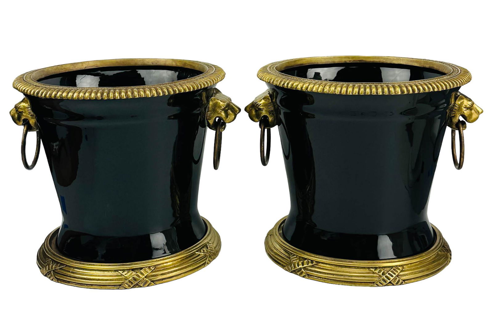 Chinese Black Porcelain Lion Handle Ice Bucket x 2 (1 of 5)