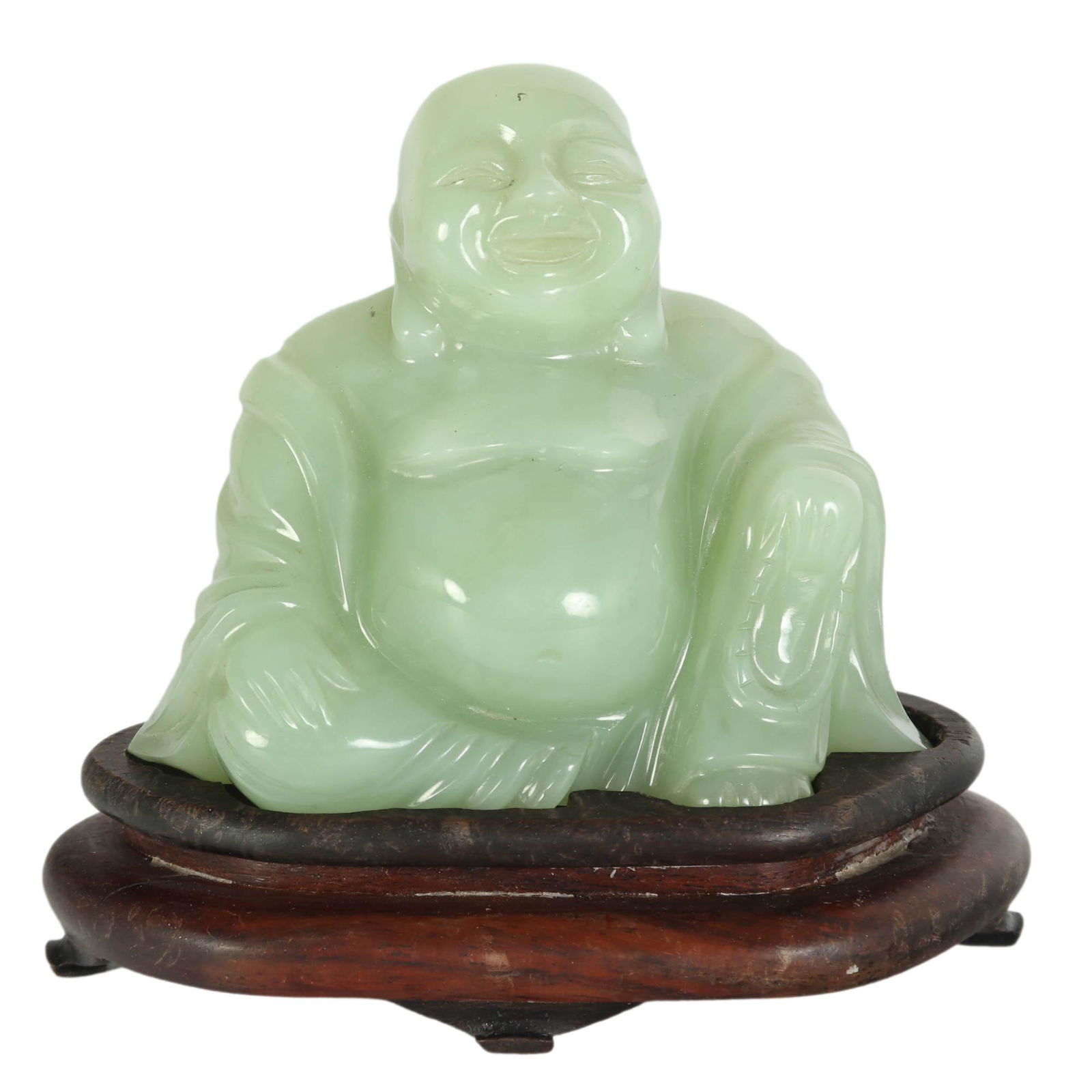 Carved Jade Happy Jolly Buddha Figurine W/ Stand (1 of 5)