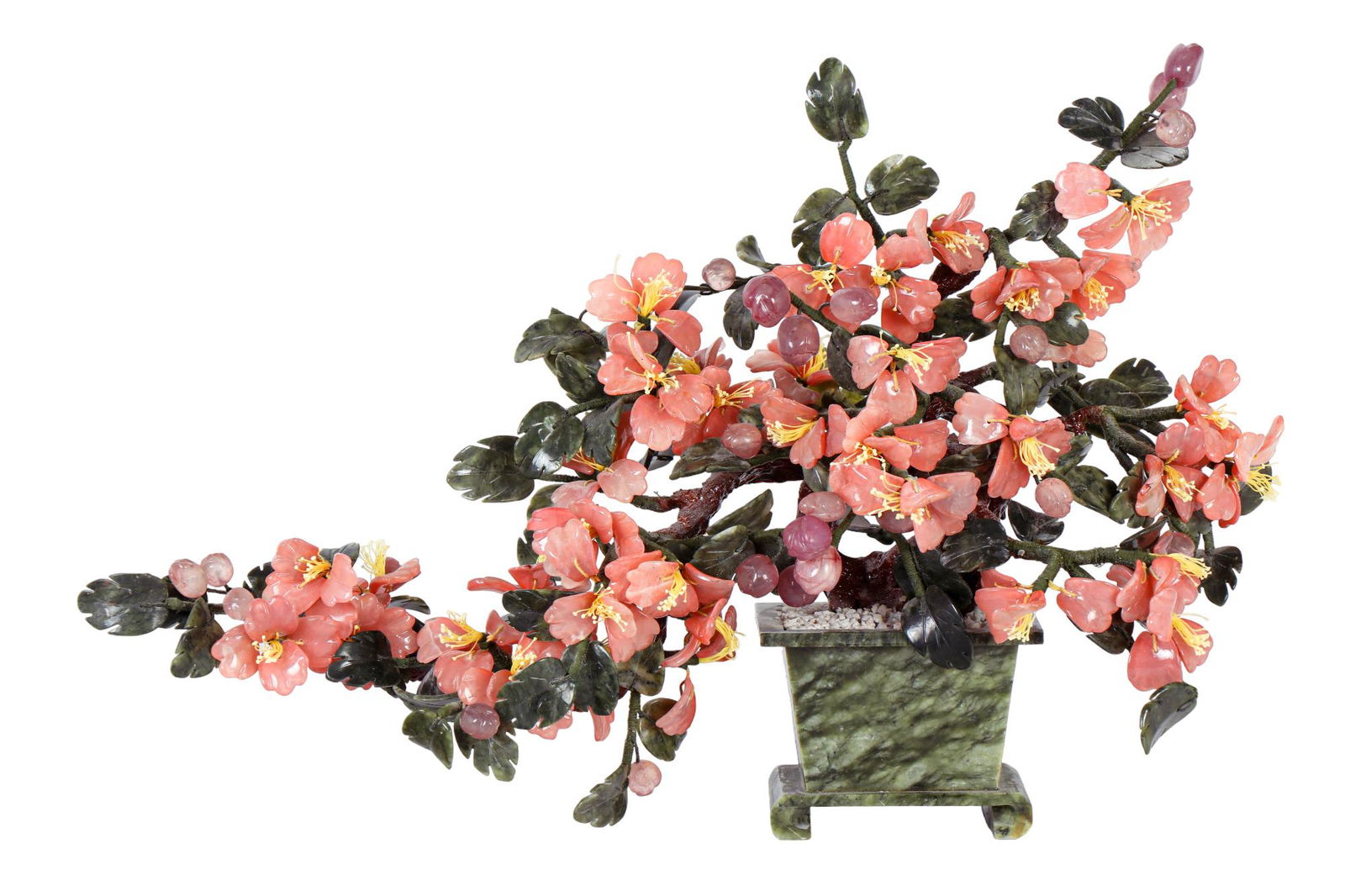 Chinese Green Jade Pink Glass Bonsai Sculpture (1 of 5)
